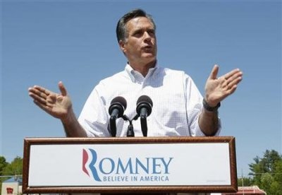Republican presidential candidate and former Massachusetts Governor Mitt Romney speaks to supporters in front of Sawyer Bridge during a campaign event in Hillsborough, New Hampshire May 18, 2012.