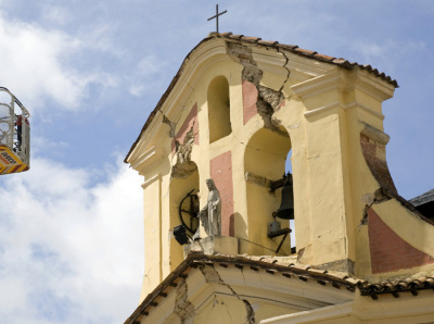 A Church crumbles in Paganica, near Aquila in this file photo.