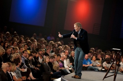 Pastor Ed Young of Fellowship Church in Texas preaching in front of the congregation in an undated photo.