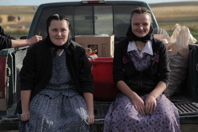 Hutterite women from the King Ranch Colony in Montana are filmed for National Geographic Channel's reality show 'American Colony: Meet the Hutterites.'