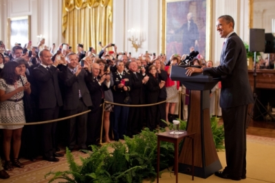 President Barack Obama delivers remarks at the LGBT Pride Month Reception in the East Room of the White House, June 15, 2012.