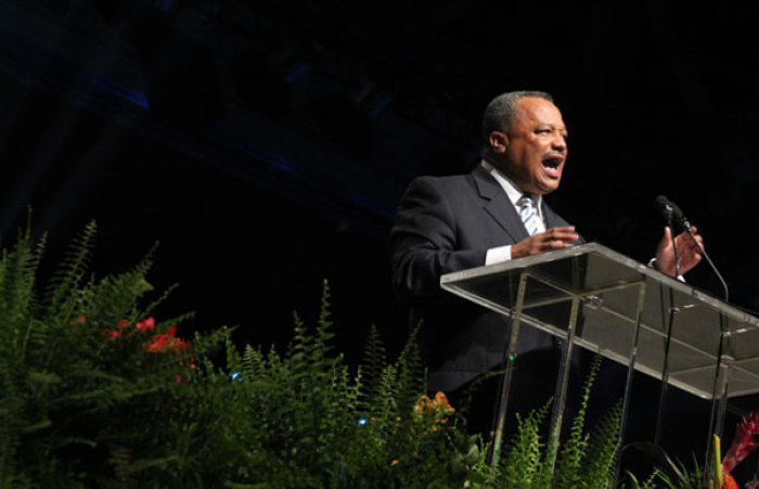 Fred Luter speaks at the Southern Baptist Convention's Annual Meeting in New Orleans, June 18, 2012. Luter was elected president of SBC on Tuesday, June 19.