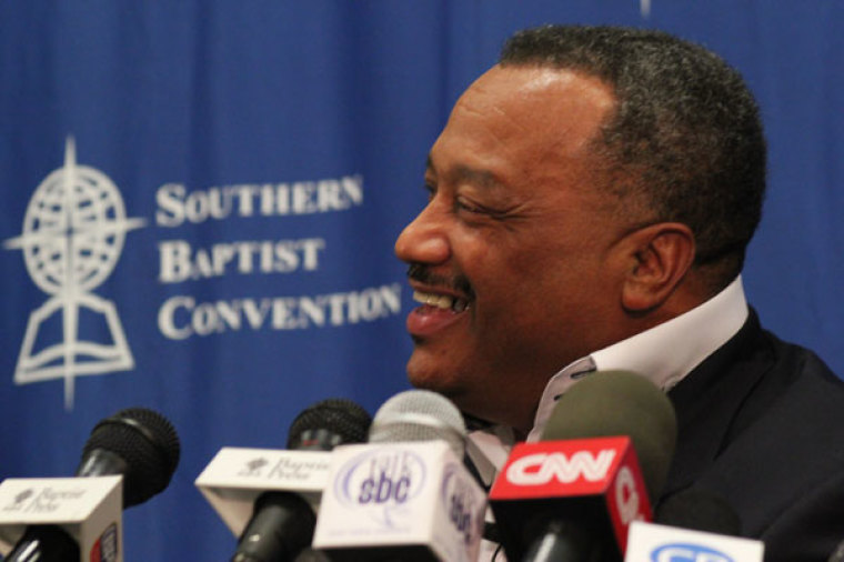 Fred Luter speaks at a press conference after being elected president of the Southern Baptist Convention at its Annual Meeting in New Orleans, June 19, 2012.