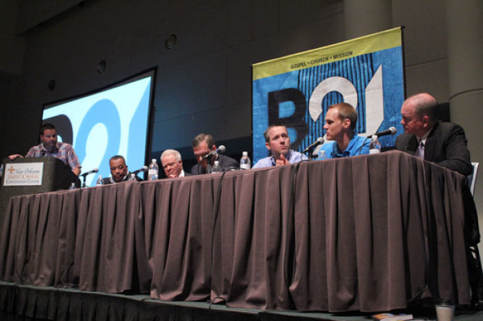 B21 hosts a panel at SBC's Annual Meeting in New Orleans, June 19, 2012. The panel (from left) consists of Fred Luter, Paige Patterson, Albert Mohler, J.D. Greear, David Platt and Danny Akin.