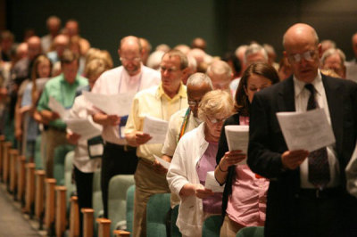 Members worship during Presbyterian Church (U.S.A.)'s 219th General Assembly.