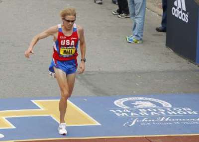 Top U.S. finisher Ryan Hall finishes fourth at the 114th Boston Marathon in Boston, Massachusetts April 19, 2010.