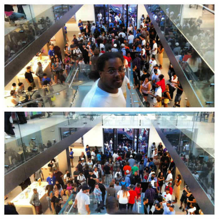 King Williams tweeted an Instagram photo of fans who were unable to view Lecrae's performance at the Apple Store in SOHO in NYC July 17, 2012.
