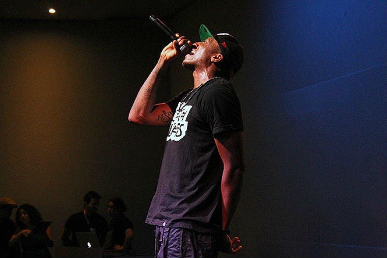 Lecrae performs during a free show at the Apple store in SOHO, NYC July 17, 2012.