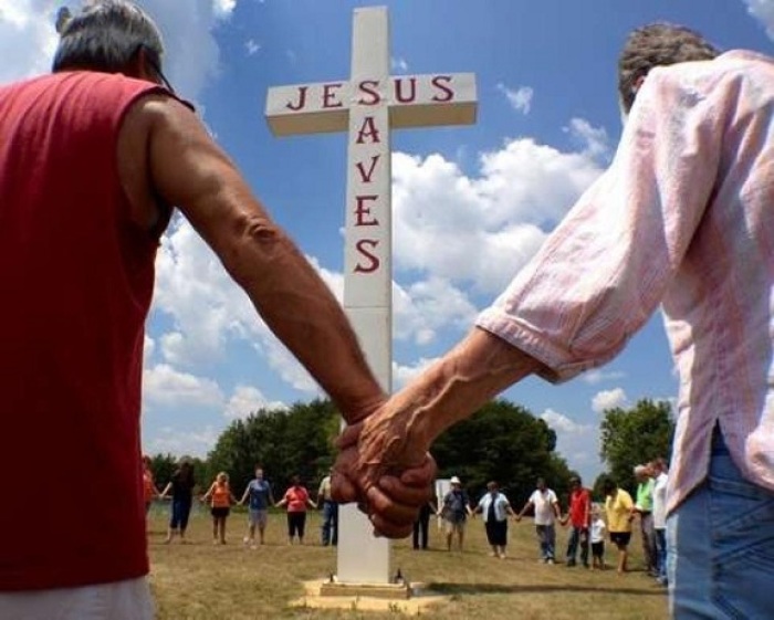 A cross erected in 2010 by members of Faith Community Church of Dugger, Indiana.
