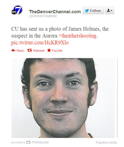 James Holmes, reportedly a Ph.D. candidate at the University of Colorado in Boulder, was arrested as the suspected gunman responsible for the deadly rampage at an Aurora movie theater during a screening of 'The Dark Knight' on July 20, 2012. DenverChannel.com tweeted this image from the university.