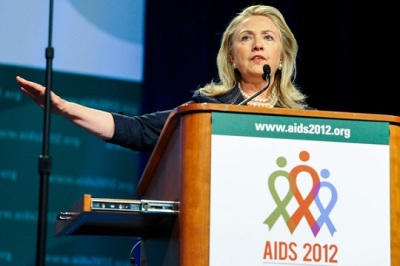 Secretary of State Hillary Rodham Clinton speaks at the 2012 International AIDS Conference in Washington, DC.