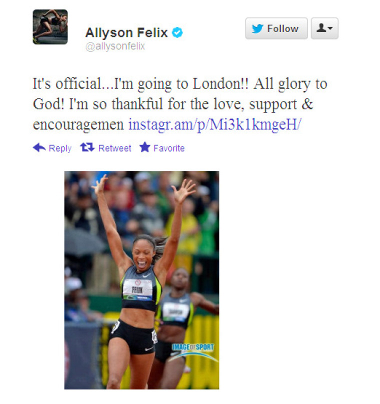 Track and field star Allyson Felix was overjoyed to qualify for the 2012 Summer Games in London.