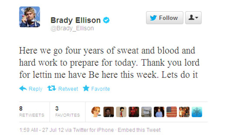 Olympic archer Brady Ellis gives God the glory on Twitter.