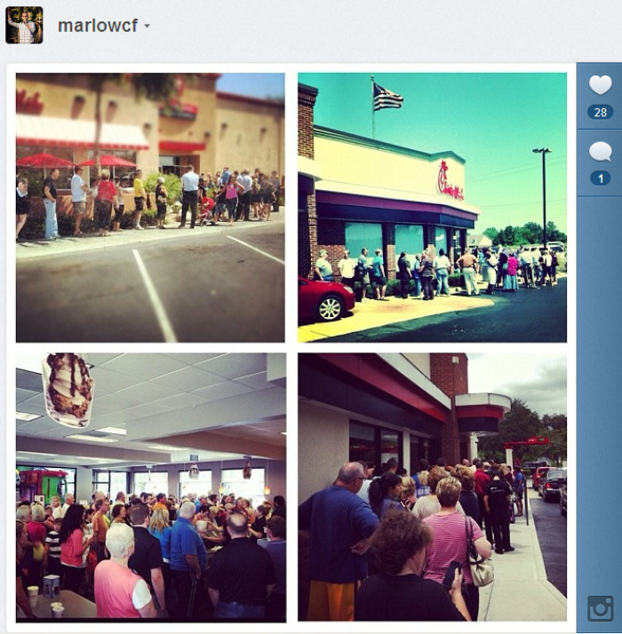 Brandon Marlow, a Christian from Florida, shared images online of what kind of traffic some Chick-fil-A restaurants faced Aug. 1, 2012.