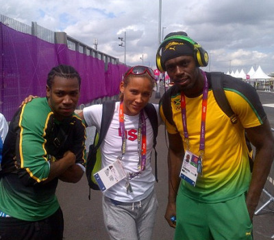 Track and filed stars Yohan Blake (Jamaica), Lolo Jones (USA) and Usain Bolt (Jamaica) pose for a photo during the 2012 Olympics in London. Jones shared the photo on her Instagram account Aug. 2, 2012.