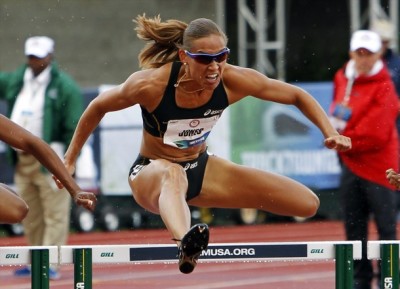 Lolo Jones competes in 100m hurdles semi-finals at the U.S. Olympic athletics trials in Eugene, Ore., June 23, 2012.