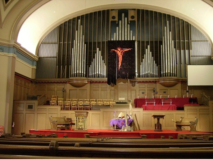 First United Methodist Church of Seattle, Washington. This sanctuary belongs to the historic First UMC building, completed in 1906.