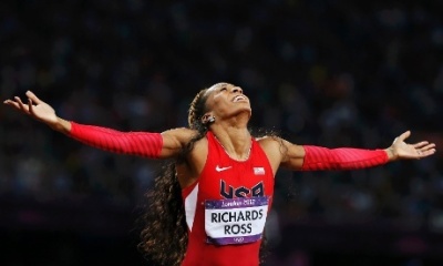 Sanya Richards-Ross earned a gold medal after winning her 400 meter event in the 2012 London Olympics.