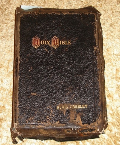 A Bible owned by Elvis Presley given to him by an uncle of his on Christmas 1957.