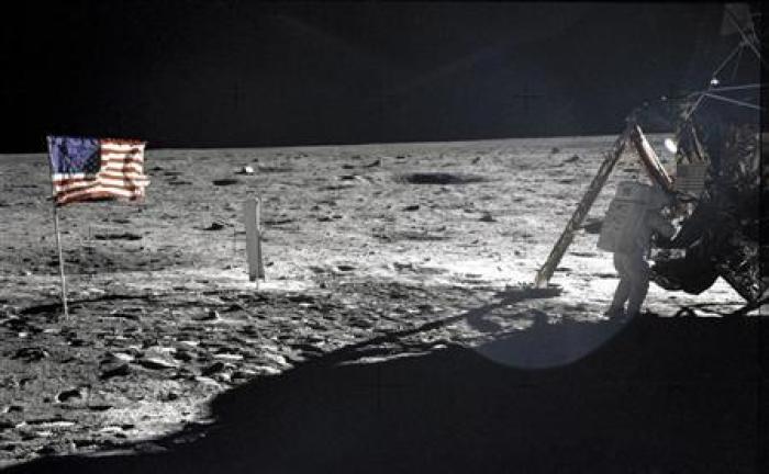 This NASA file image shows U.S. astronaut Neil Armstrong, the Apollo 11 Mission Commander, standing next to the Lunar Module ''Eagle'' on the moon July 20, 1969.