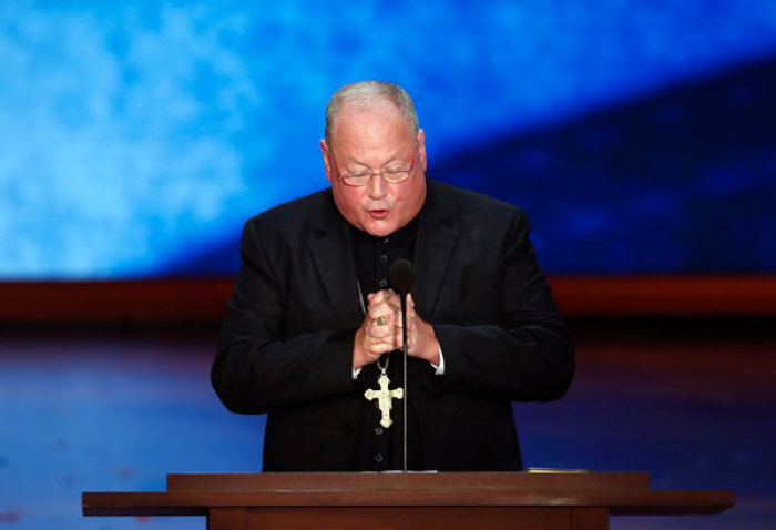 New York Cardinal Timothy Dolan, president of the United States Conference of Catholic Bishops, delivers the closing benediction during the final session of the Republican National Convention in Tampa, Florida August 30, 2012.