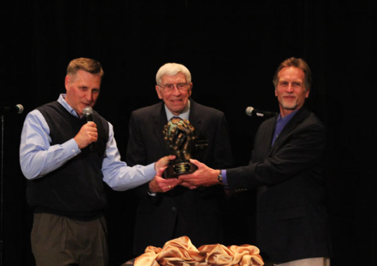 (l-r) Steve Moore, president of Missio Nexus, David Hesselgrave, recipient of Missio Nexus' Lifetime of Service Award, and Dr. Marv Newell, senior vice president of Missio Nexus, at the North American Mission Leaders Conference on Friday, Sept. 22, 2012, in Chicago, Illinois.