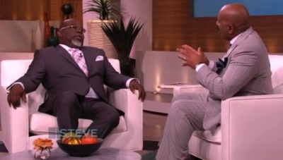 Bishop T.D. Jakes promotes his new book Let It Go on the 'Steve Harvey' show on Sept. 27, 2012.