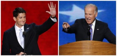 Vice President Joe Biden (R) speaking in Charlotte, North Carolina September 6, 2012, and Republican vice-presidential nominee Paul Ryan, speaking in Tampa, Florida, August 29, 2012, are shown in this combination photo.