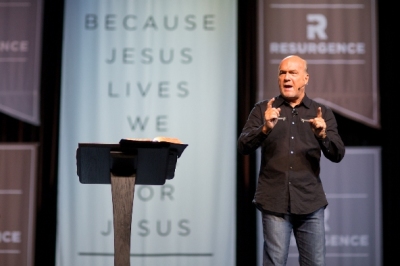 Harvest Christian Fellowship Pastor Greg Laurie speaking on the subject of preaching at the Resurgence Conference (R12) at Mariners Church in Irvine, Calif., Oct. 9, 2012.