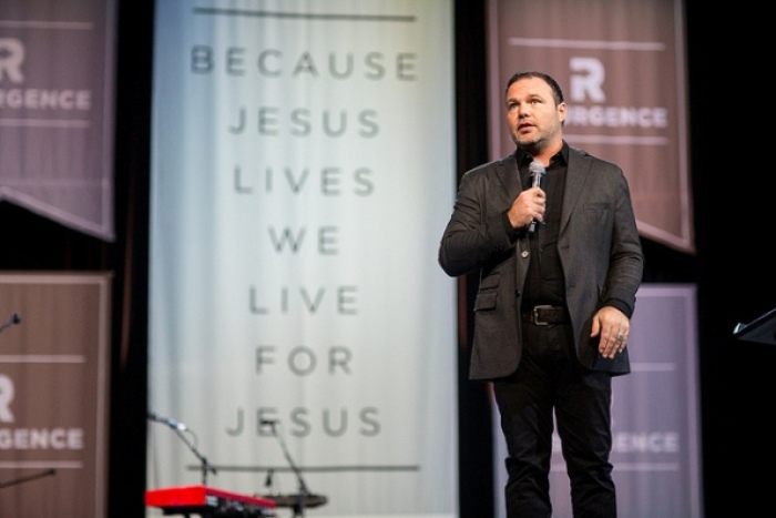 Resurgence founder Pastor Mark Driscoll speaks during the last session of R12, a two-day conference for church and ministry leaders held at Mariners Church in Irvine, Calif., Oct. 10, 2012.