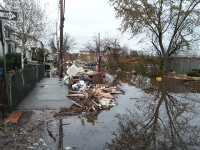 This image shows the block of Ceder Grove Avenue that is still flooded from Hurricane Sandy. This picture was taken in the New Dorp Beach area of Staten Island.