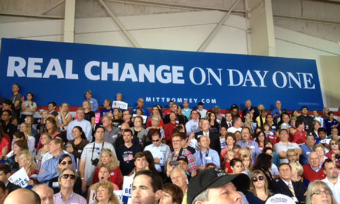 The crowd at a rally for Republican presidential nominee Mitt Romney in Stanford, Fla., on Monday, November 5, 2012.