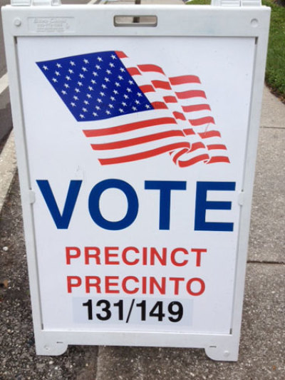 A voting sign in Tampa, Fla., on Election Day, November 6, 2012.
