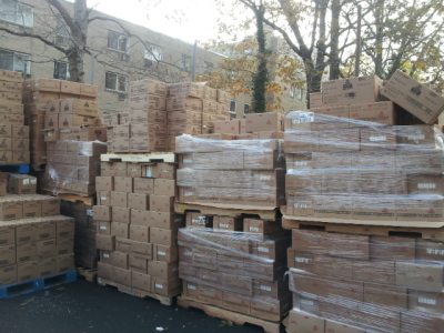 A picture taken of the goods given out to victims of Hurricane Sandy in Staten Island, New York.
