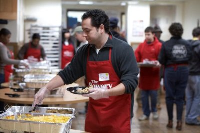 Volunteers work at The Bowery Mission in New York City on Thanksgiving 2010.