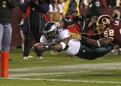Jerome Harrison, here when he formerly played for the Philadelphia Eagles, scores a touchdown against the Washington Redskins in Landover, Maryland November 15, 2010.