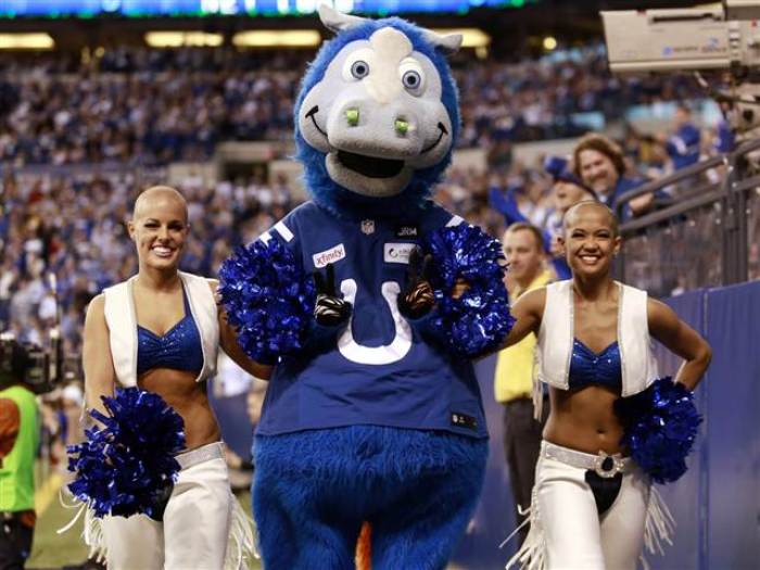 Two Colts Cheerleaders shaved their hair for leukemia research donations.
