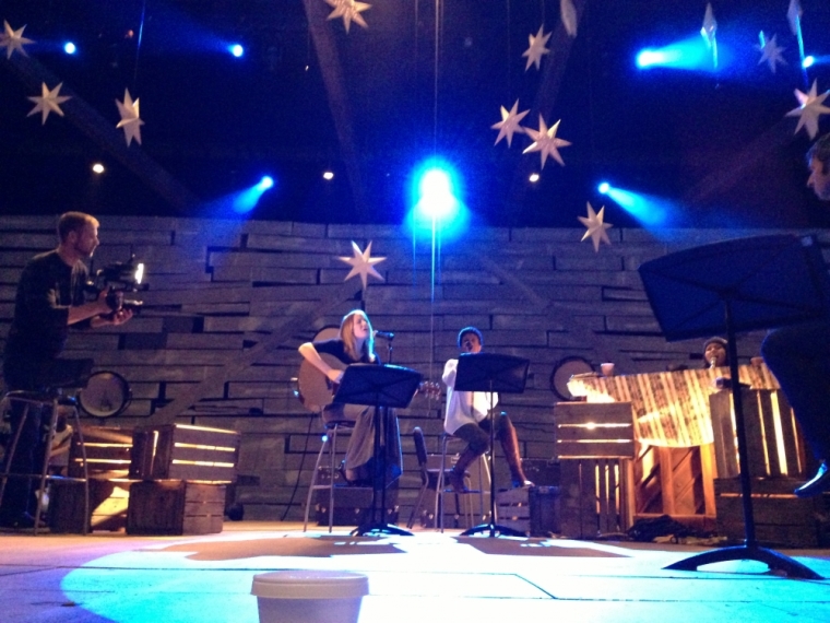 A rehearsal taking place for the Willow Creek Community Church's Christmas service.