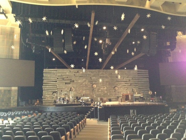 The stage right before a rehearsal for the Willow Creek Community Church's Christmas service.