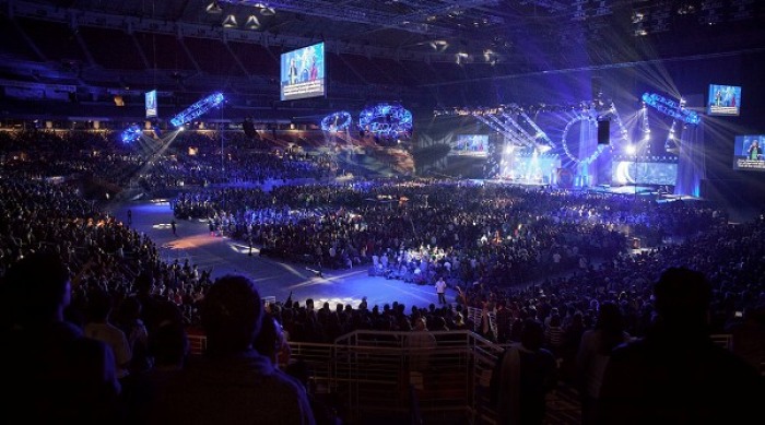 An estimated 16,000 Christian youth attended opening night of Urbana 2012, a student missions conference held at Edwards Jones Dome in St. Louis Thursday, Dec. 27, 2012.