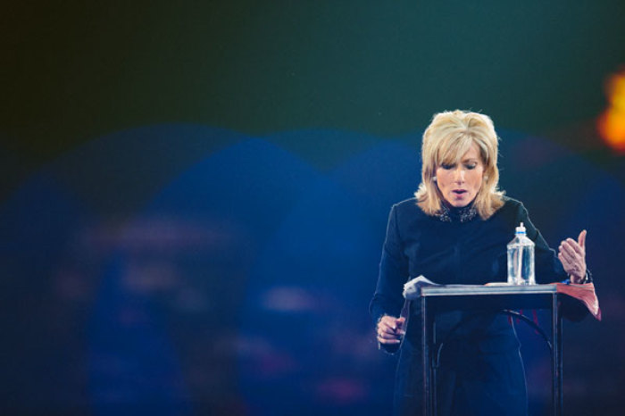 Popular speaker and author Beth Moore gives a Bible study to 60,000 students about the significance and symbolism in the Lord's Supper at Passion 2013 in Atlanta, Georgia on Wednesday, January 9, 2013.