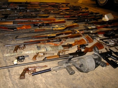 The firearms from a gun buyback organized by First Presbyterian Church of Dallas, Texas.