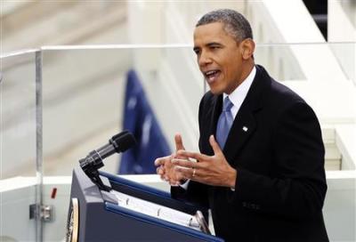 U.S. President Barack Obama speaks during swearing-in ceremonies on the West front of the U.S Capitol in Washington, January 21, 2013.