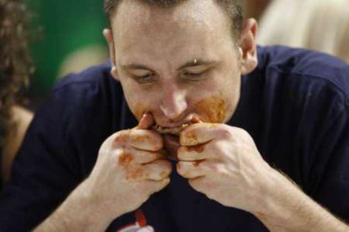 Reigning Wing Bowl champion Joey Chestnut eats chicken wings during the 16th annual Wing Bowl event in Philadelphia, Pennsylvania, February 1, 2008. Chestnut from San Jose, California ate 241 chicken wings to retain the crown.