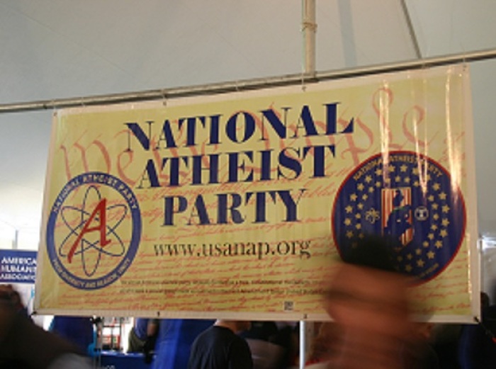 The banner of the National Atheist Party at the 2012 Reason Rally.