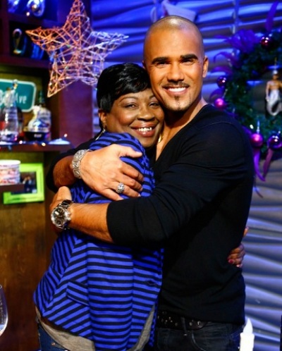 Sweet Brown is hugged by Shemar Moore of CBS' Criminal Minds