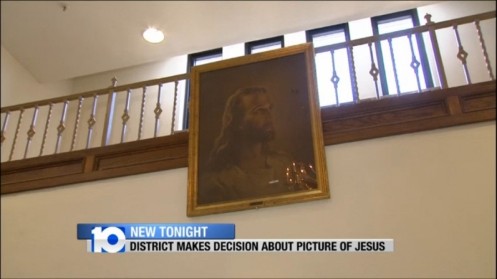 Portrait of Jesus Christ at Jackson City Schools in Ohio a seen on Jan. 8, 2013.
