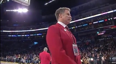 Will Ferrell dresses as a security guard at Staples Center in Los Angeles on Feb. 12, 2013.