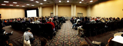 Tim Ghali, community life pastor at Grace Chapel church in Boston, Mass., shared this photo Feb. 22, 2013, of attendees listening to minister and activist Eugene Cho at The Justice Conference 2013 in Philadelphia, Pa.