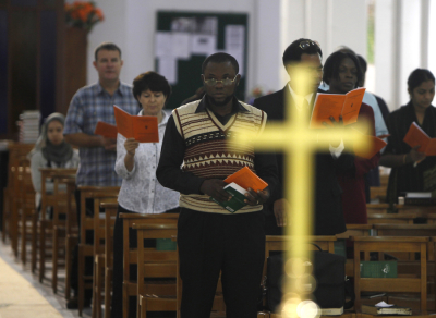 Worshippers in a church in Tripoli's Old City in this October 28, 2011 file photo.